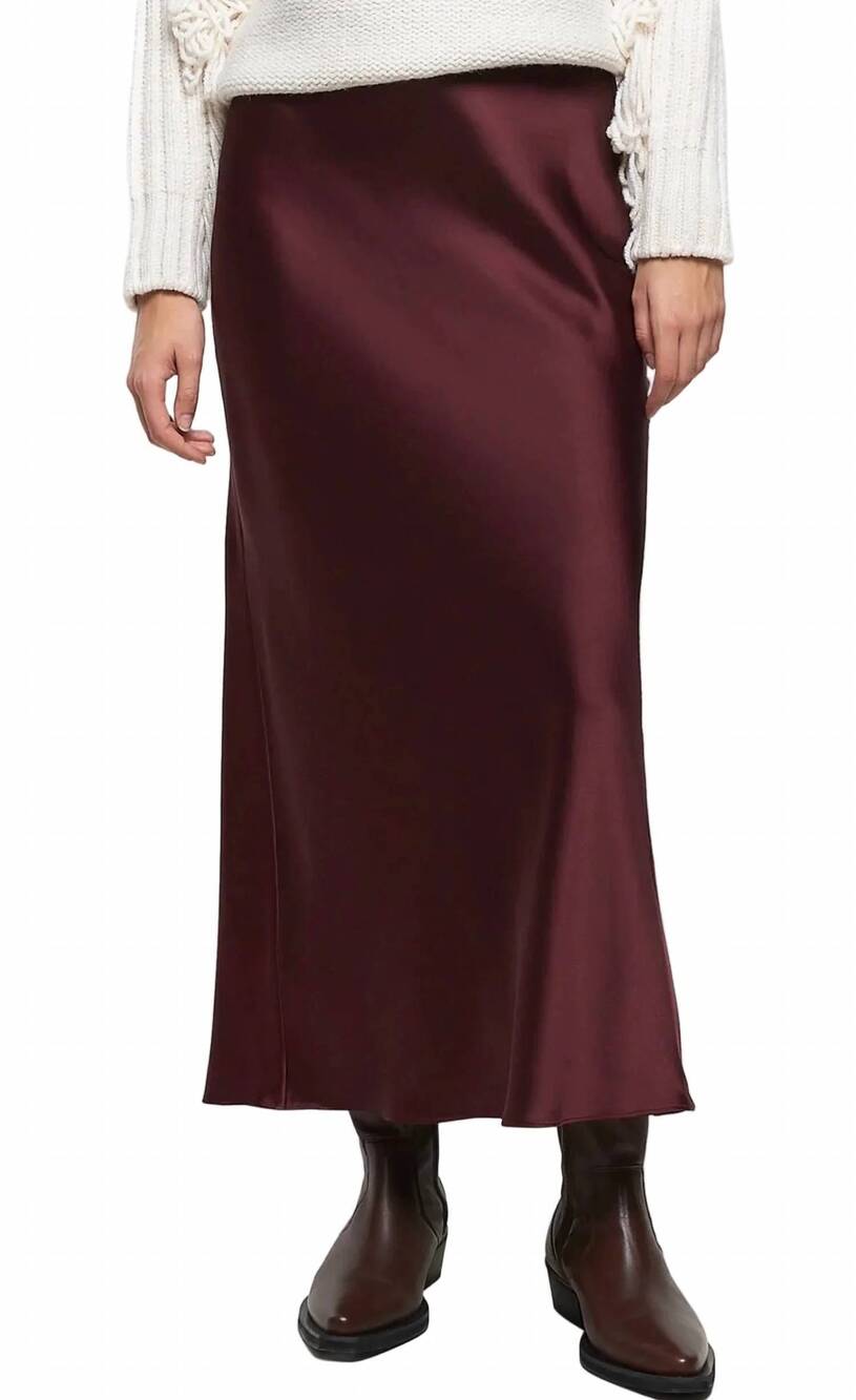 NEW SAGE THE LABEL deep trance bias cut midi skirt in bordeaux